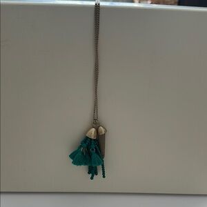 J. Crew Silver and Teal Tassel Necklace